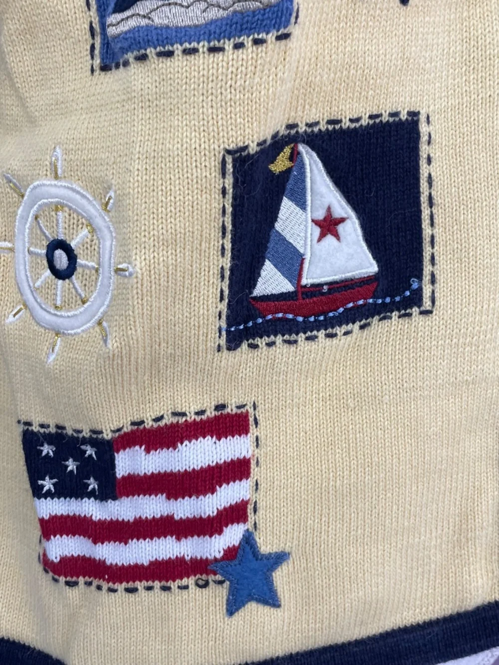 Lighthouse Embroidered Patch Cardigan M Nautical Sailor Anchor Patriotic Stars